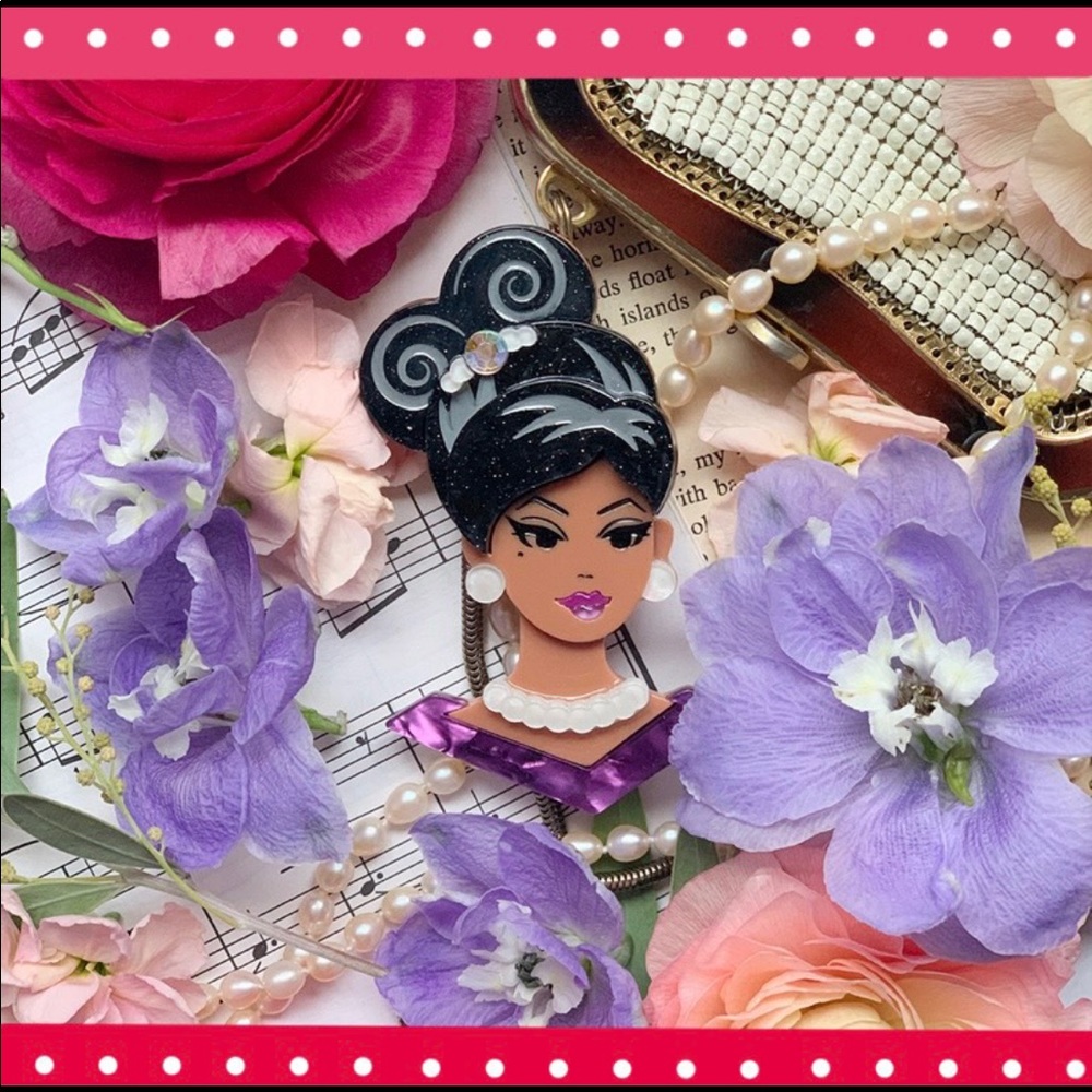 Golden Doll Acrylic detailed Brooch by Lipstick & Chrome
